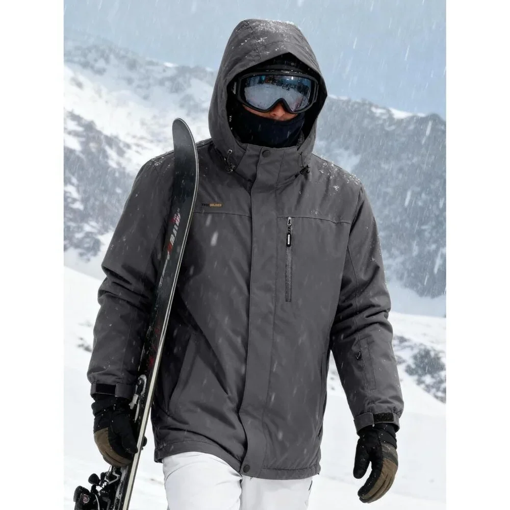 Men's Charcoal Gray Waterproof Ski Snow Fleece Lined Warm Winter Rain Jacket